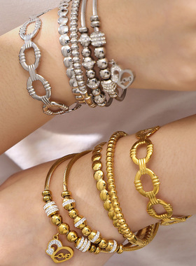 不锈钢镶锆石幸运珠磁吸扣手镯镀