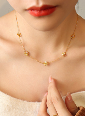 仙女气质花卉清新设计小雏菊钛钢镀金项链不掉色网红博主同款首饰