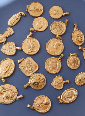 欧美ins风多样几何项链吊坠配饰 钛钢镀18K金个性潮流时尚小挂件