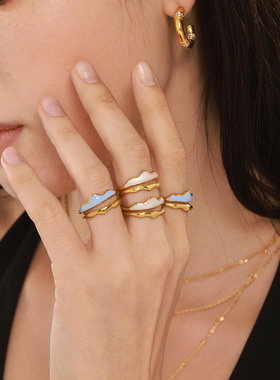 摩天轮砝码彩釉双层波浪戒指气质