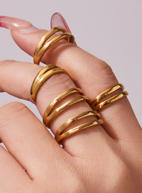 不锈钢麦穗造型镶锆石开口戒指简