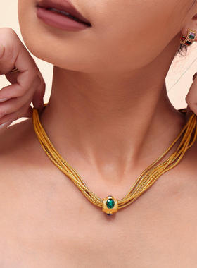 多层链条镶水钻项链个性手链钛钢镀金轻奢时髦套装奢华高端首饰