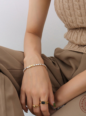 秋冬新款满钻镶嵌手链欧美风手工打造首饰品朋克嘻哈百搭高级感女