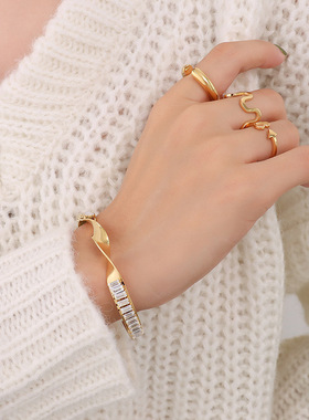 欧美跨境轻奢ins风镀18K金手镯锆