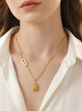 欧美跨境热销招财小金条吊坠锁骨