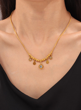 波西米亚中东饰品罗马数字表盘流苏镶锆石设计项链钛钢气质首饰女