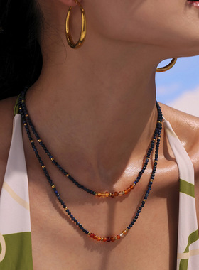 摩天轮复古天然青金石串珠项链小