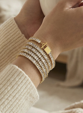 设计感锁头OT扣镶嵌锆石链条手链