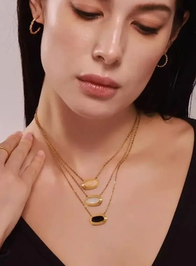 欧美小众黑玛瑙镀金锁骨链