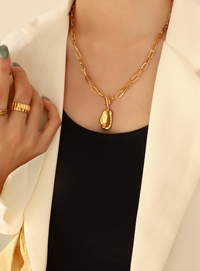 复古不掉色ins冷淡风双层OT扣吊