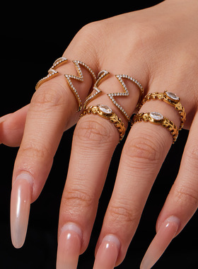 经典麦穗钻石戒指不锈钢镀18K金