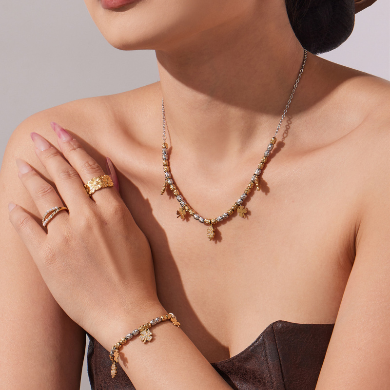 摩天轮简约不锈钢拼色项链手链四