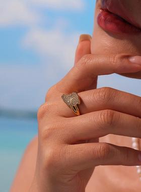 摩天轮轻奢镶满钻新生叶子戒指女