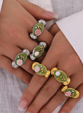 摩天轮巴洛克珍珠戒指珐琅彩釉花