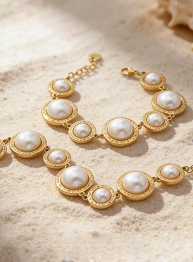 圆形贝珠手链开口戒指不锈钢镀18