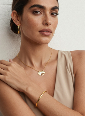 不规则小方块扇形吊坠项链欧美in