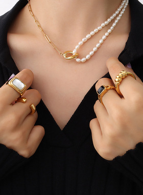 欧美网红气质设计感淡水珍珠拼接锁骨项链女冬季新款首饰 119饰品