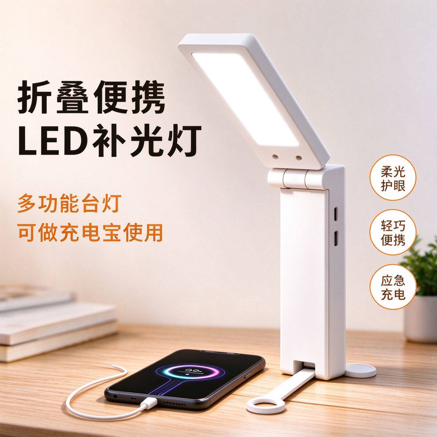 便携折叠 LED 充电台灯 学生书桌阅读灯 磁吸安装可调亮度宿舍灯