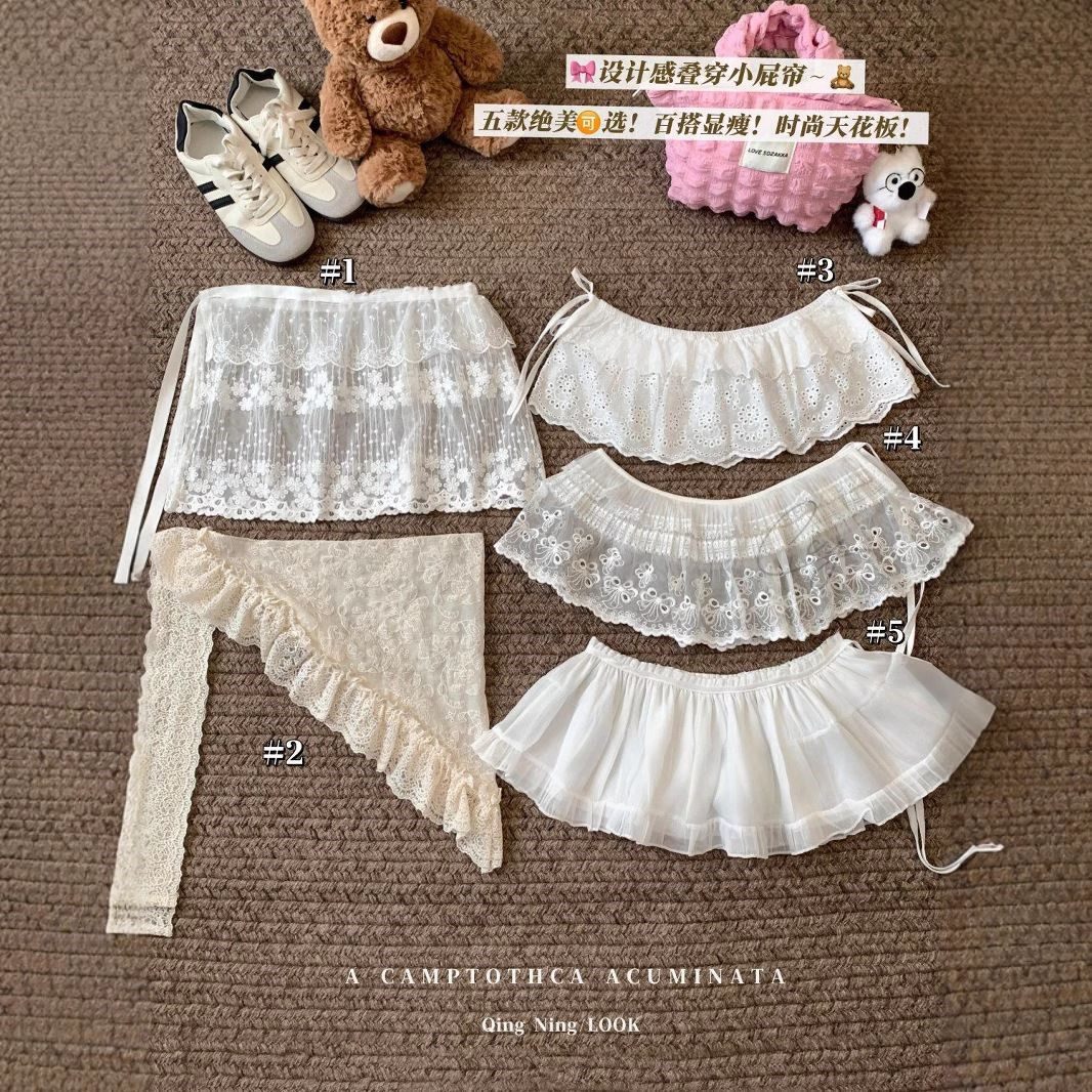 芭蕾风蕾丝网纱半身裙女春季减龄短裙氛围感叠穿系带短款百搭屁帘