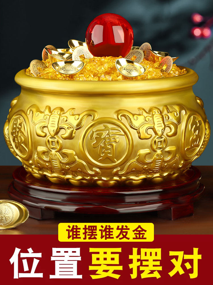 聚宝盆饰品招财,纯黄铜百福米缸家居入口店装饰乔迁开幕礼