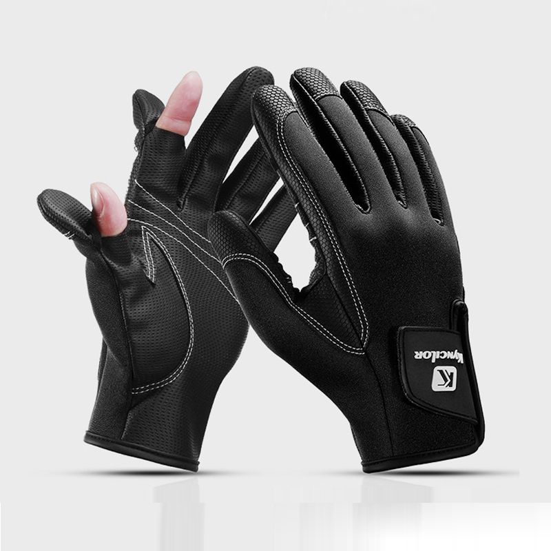 矶钓路亚专用手套冬季户外男防割防滑露两指防刺海钓装备钓鱼骑行