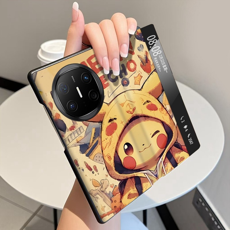 皮卡丘翻适用华为MateX6手机壳翻盖皮套MateX5折叠屏磁吸MateXT非凡大师智能视窗MateX3典藏版全包中轴铰链