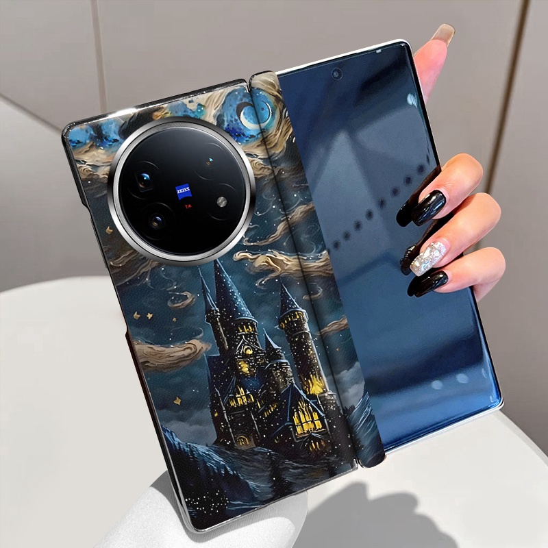 油画城堡适用vivoXFold5手机壳磁吸中轴XFold3全包铰链XFold3Pro折叠屏高级电镀vivo XFold3超薄防摔保护套