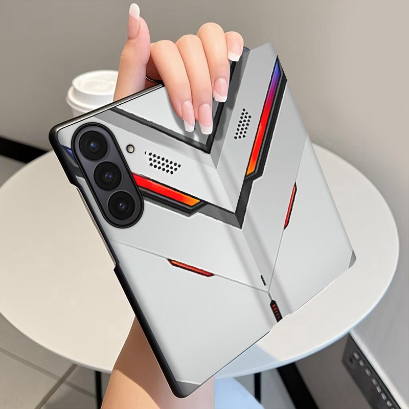 白灰机甲适用三星ZFold7手机壳翻盖皮套ZFold6全包中轴铰链ZFold5折叠屏Galaxyw25磁吸智能休眠w24保护套