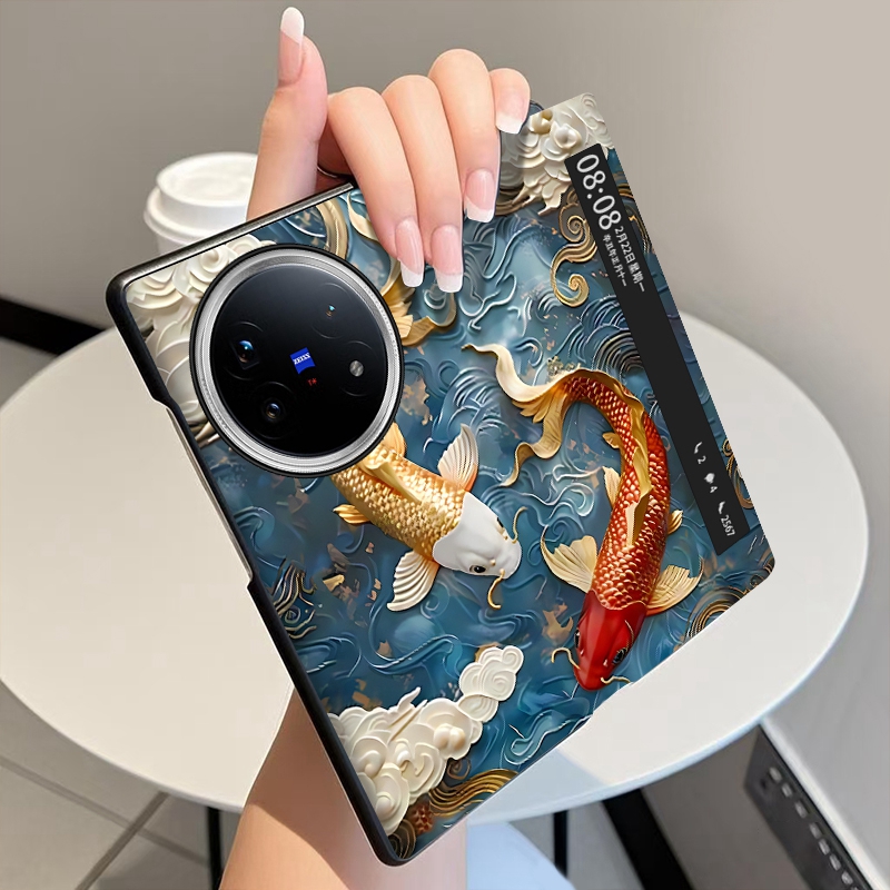 凌云锦鲤适用vivoXFold5手机壳翻盖全包中轴铰链XFold3Pro折叠屏磁吸智能休眠视窗vivo XFold3防摔保护套