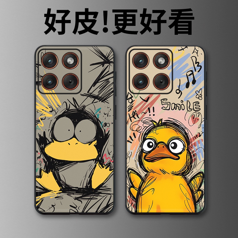 涂鸦可达鸭适用摩托罗拉X70Air手机壳Edge60Pro皮革Edge60s个性X50Ultra潮牌Edge60全包X30Pro防摔S30保护套