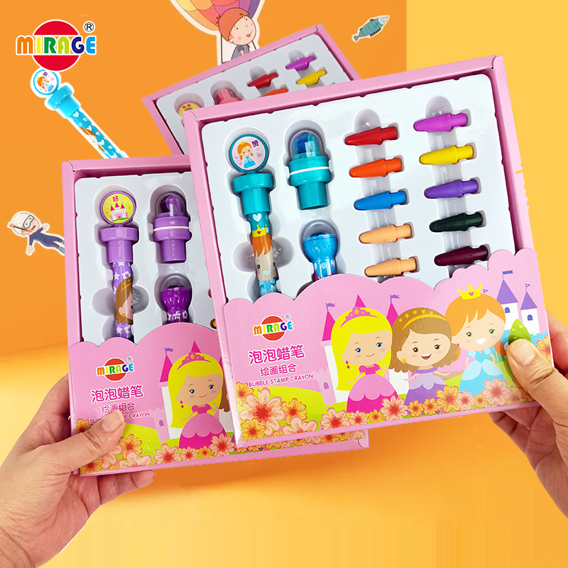美乐奇泡泡笔蜡笔组合鼓励印章画画蜡笔涂色笔油画棒不脏手可水洗