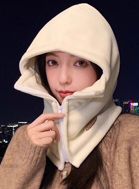 帽子女冬季防寒护耳防风头套面罩围脖一体电动车骑行保暖头盔内胆