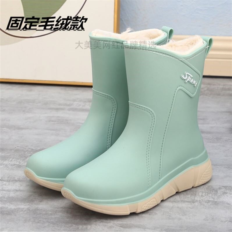 时尚雨鞋女款加绒中筒雨靴女防滑水鞋厚底套鞋加棉保暖防水鞋胶鞋