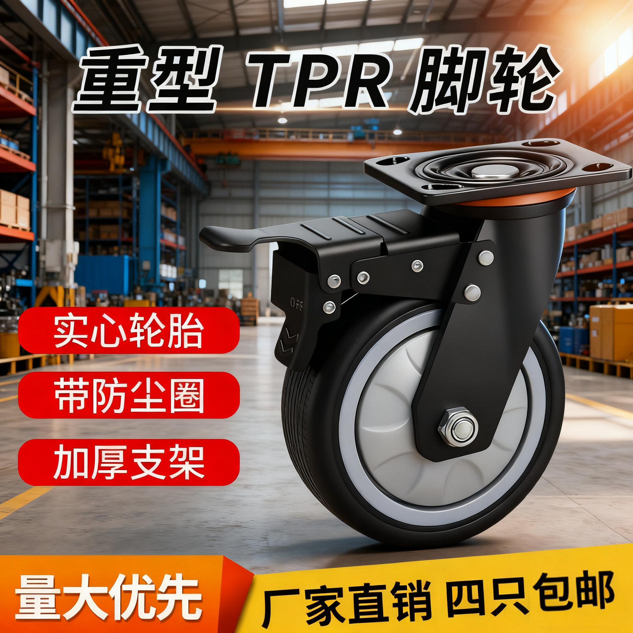 橡胶脚轮重型万向轮轮子TPR静音刹车轮承重轮手推车轮加宽花纹面,基础建材,脚轮/万向轮,淘宝优惠券,粉丝福利购,淘宝优惠卷