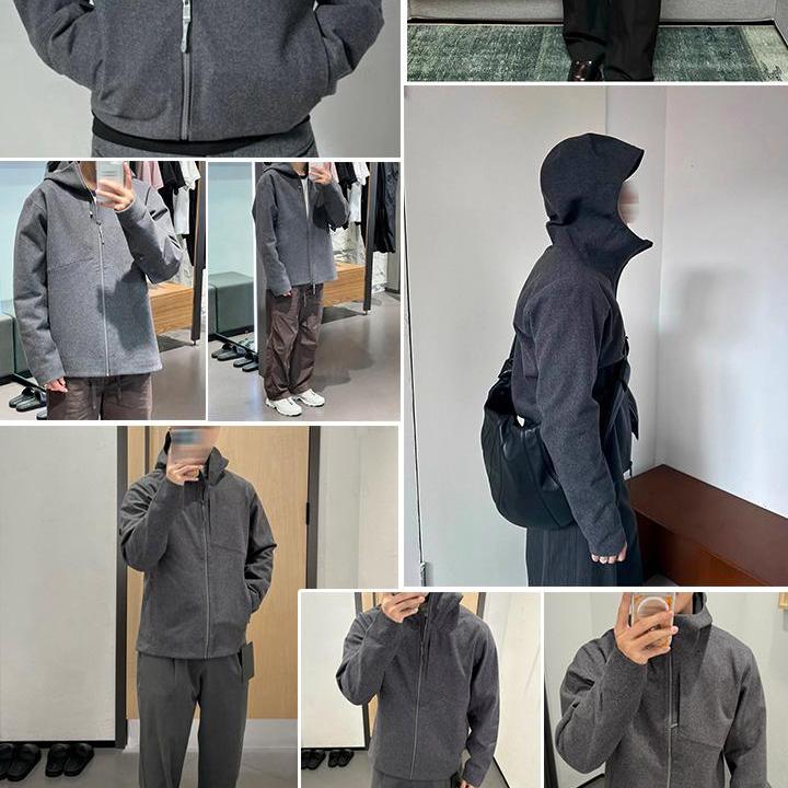 秋冬绵羊毛混纺冲锋连帽夹克外套