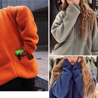 男士情侣加厚加绒立领抓绒外套潮