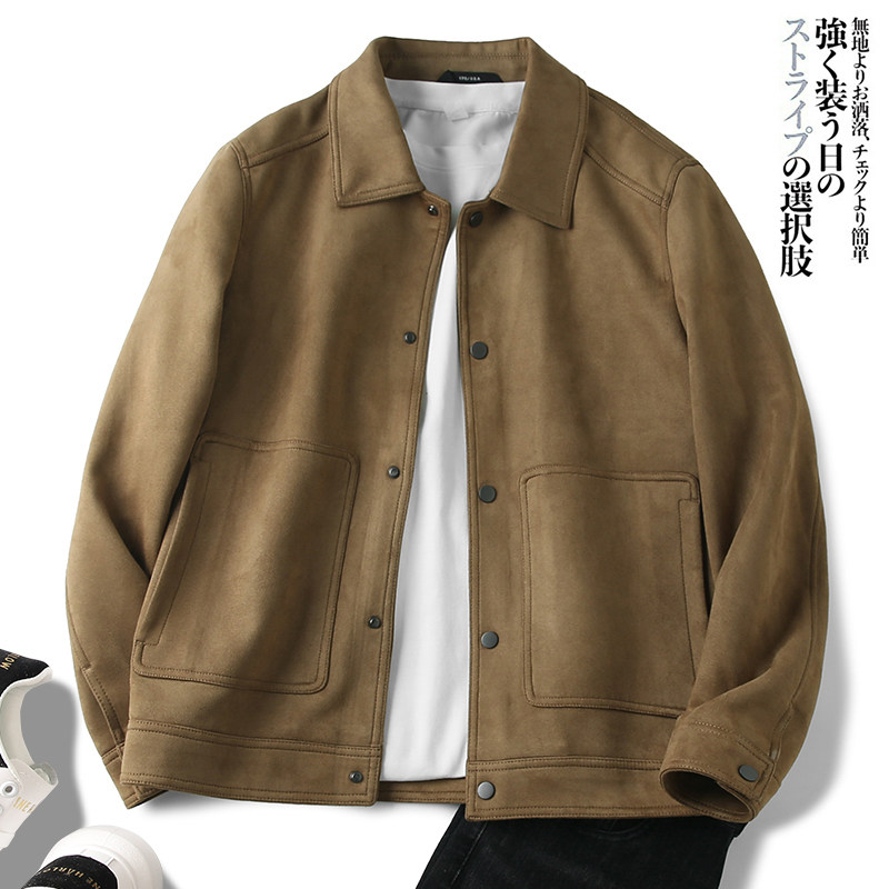 超软复古麂皮绒高端休闲翻领夹克