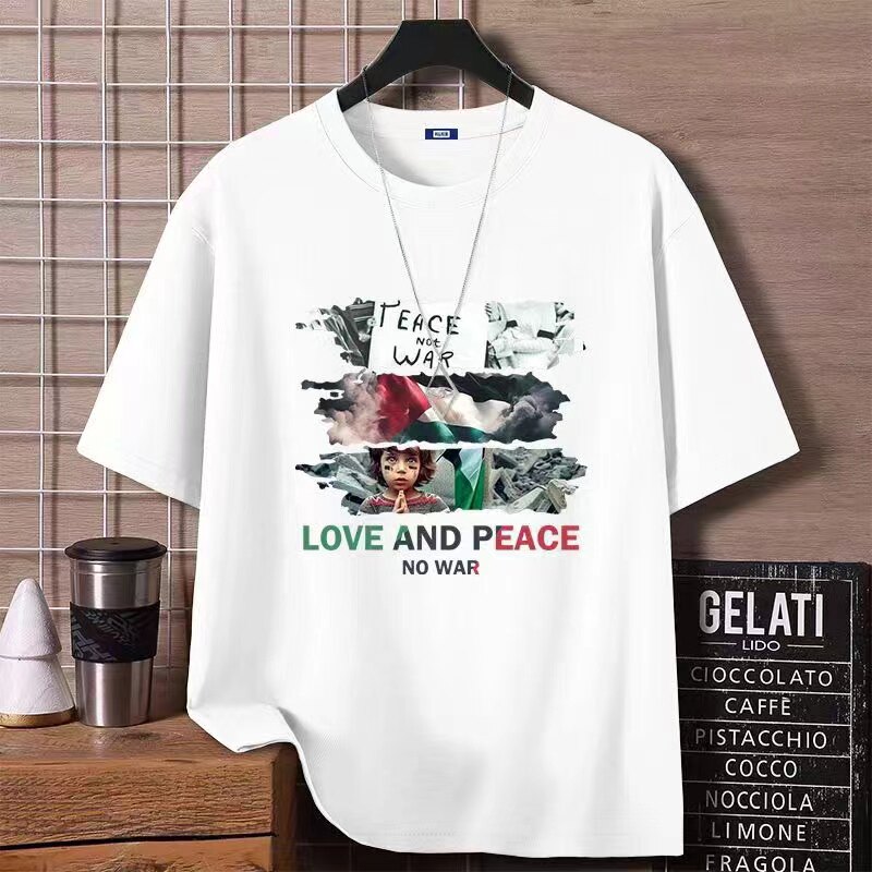 Free Palestine声援巴勒斯坦反战保护儿童短袖t恤男纯棉半袖衣服