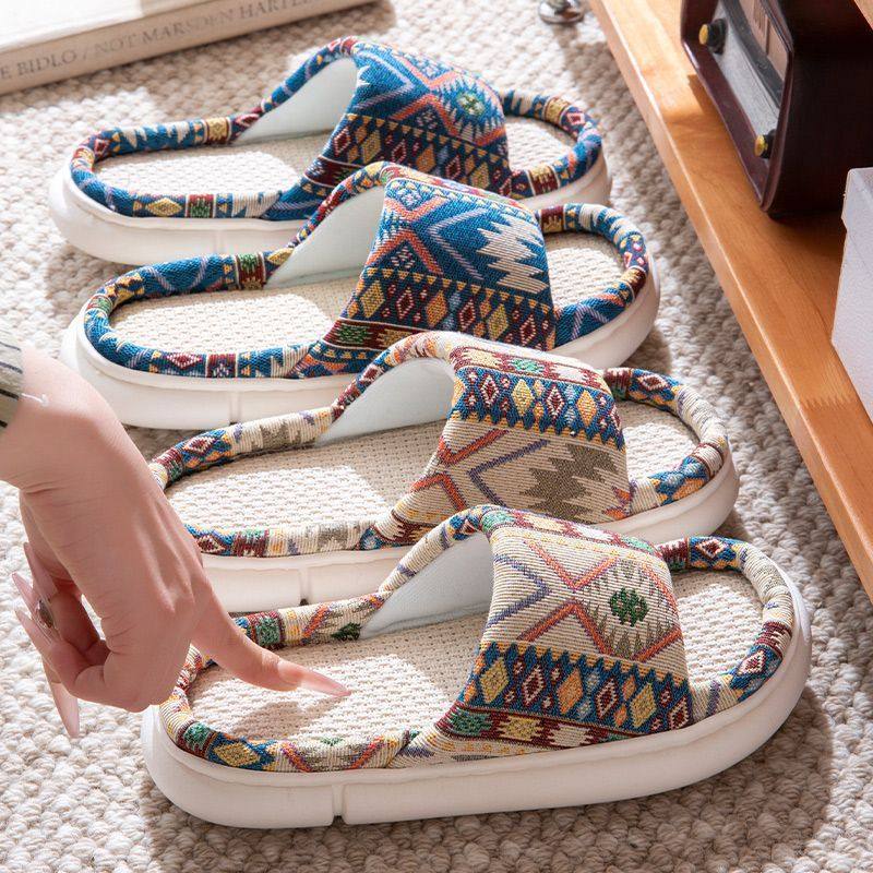 厚底亚麻拖鞋春秋家用男女情侣家居室内静音防滑四季棉麻布拖鞋男