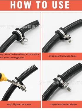 跨境116PCS套盒304不锈钢连胶条卡箍水管电线软管夹R型骑马卡