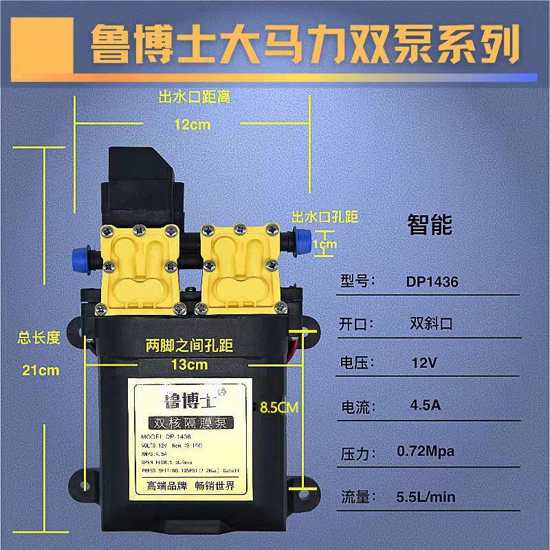 电动喷雾器马达水泵电机总成 12V隔膜泵 高压力双核智能泵 回流泵