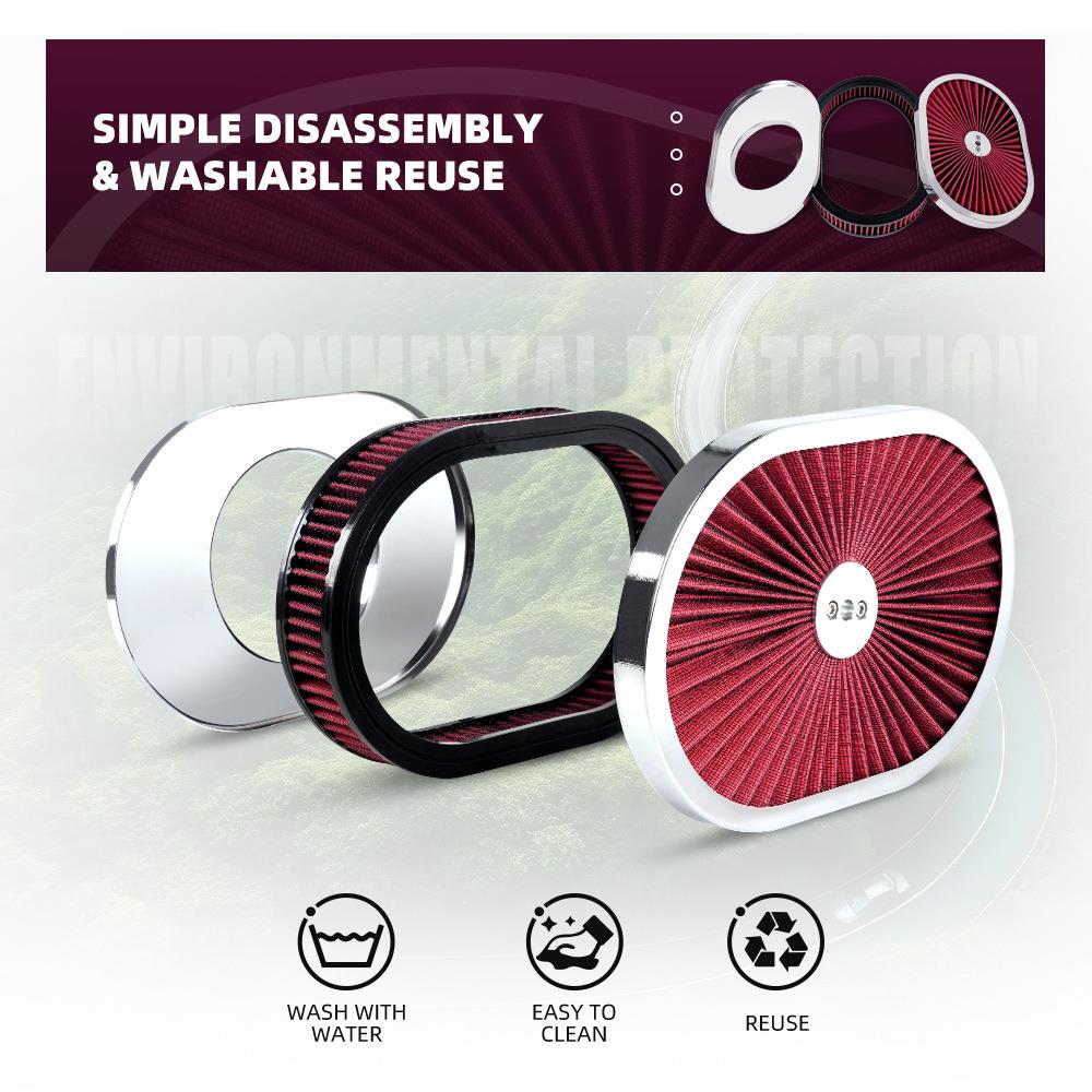 跨境12“x2”椭圆形空气滤清器空气流量净化器适用于5-1/8“接口