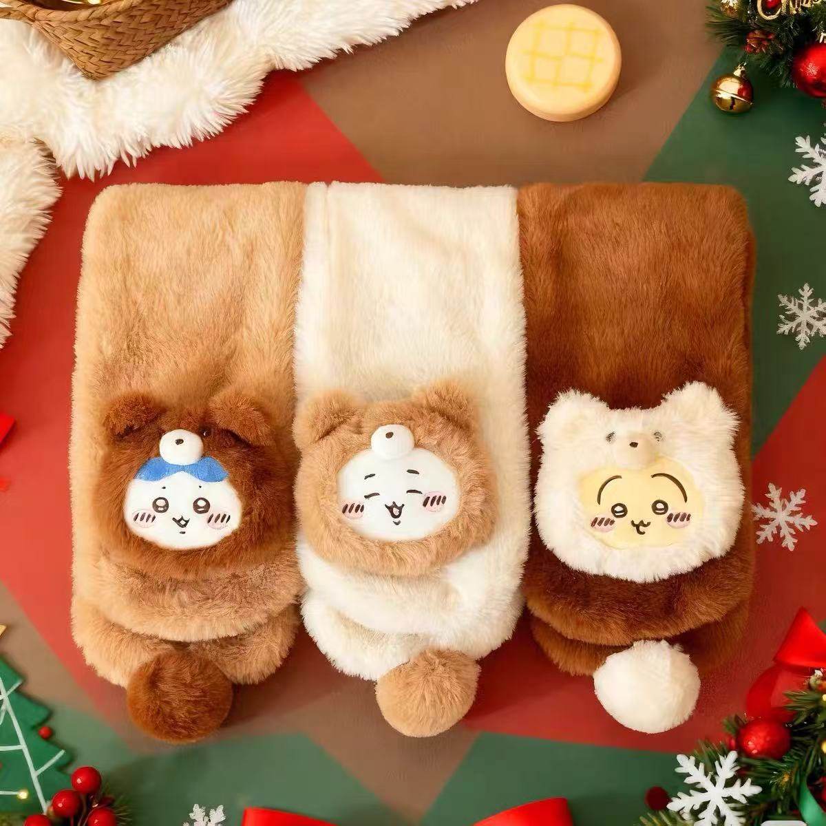 Chiikawa系列毛茸茸季小熊围巾(Hachiware)名创优品MINISO可爱