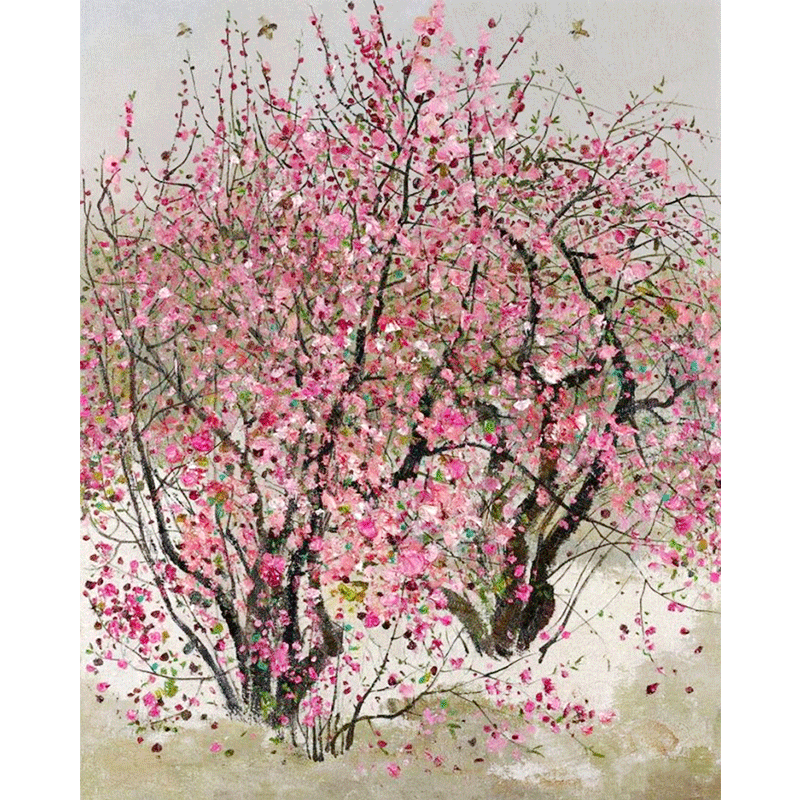 吴冠中油画红梅小桃红diy填色画