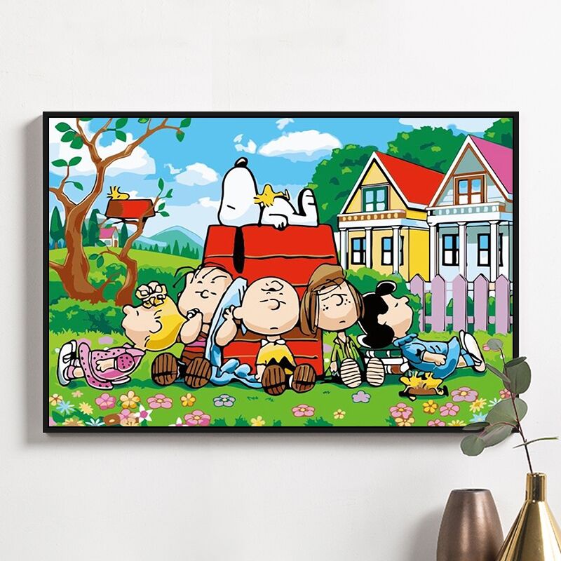 史努比diy数字油画 手绘填充色油彩画儿童卡通动漫手工丙烯装饰画