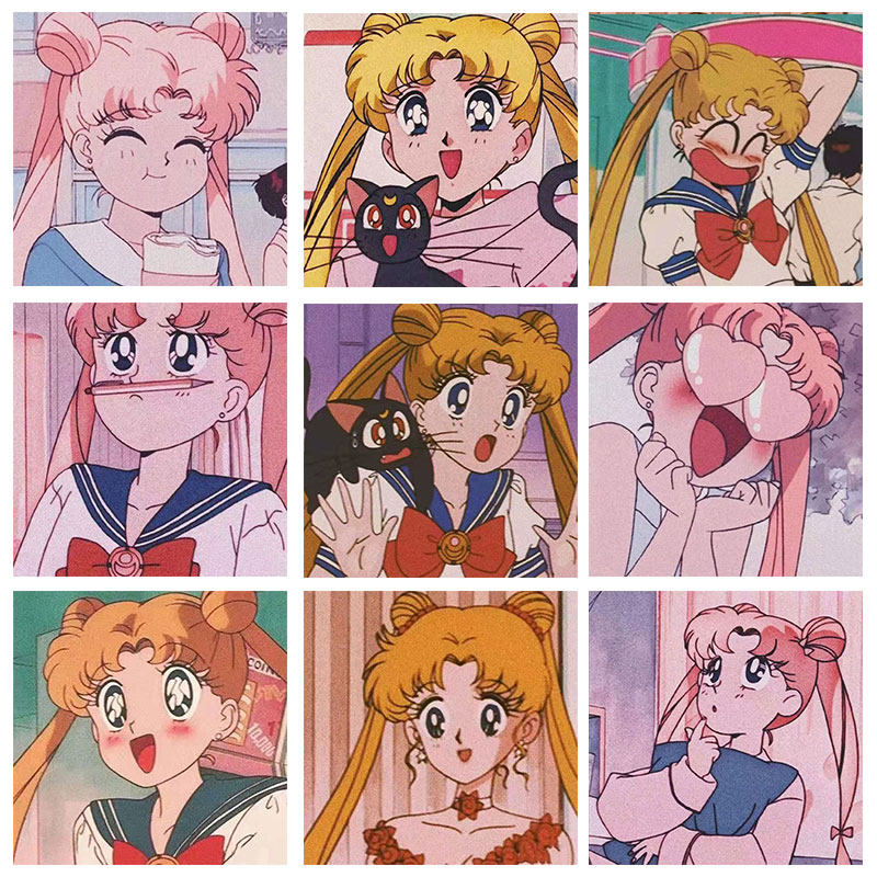 美少女战士 月野兔头像九宫格diy数字油画 小尺寸手绘填色油彩画