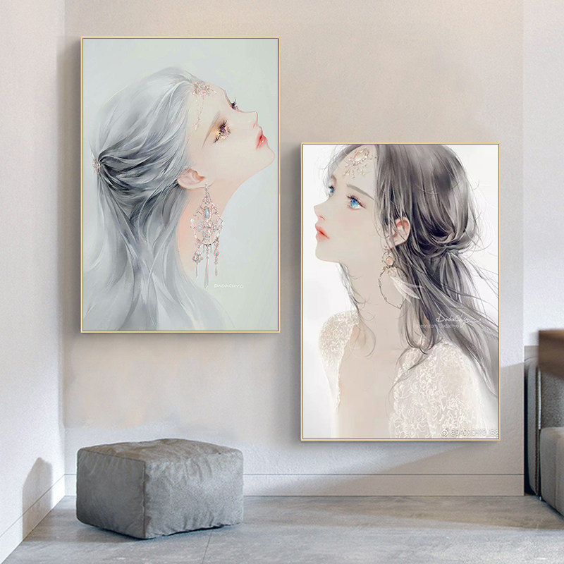 唯美韩系古风美女diy数字油画 手绘填色丙烯油彩画 女孩卧室挂画