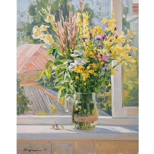 紫薇向日葵百合绣球花diy数字油画 手工填色丙烯油彩画花卉装饰画