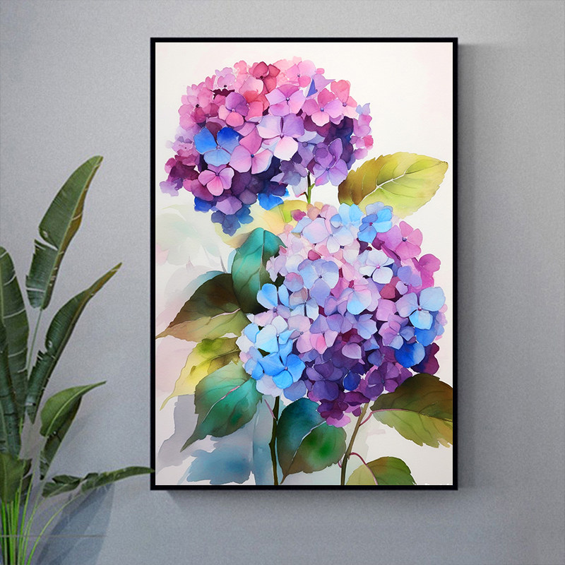 小清新绣球花桃花diy数字油画家居装饰画 手工填充涂色丙烯油彩画