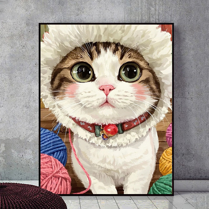 可爱宠物动物猫咪diy数字油画手工填色油彩画 温馨萌宠家居挂画